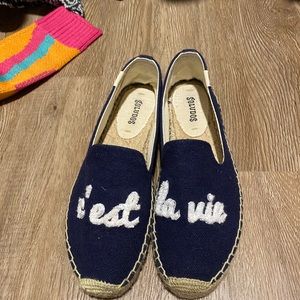 Soludos C’est La Vie navy blue espadrilles smoking slippers, size 7